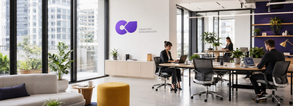 Heller moderner Coworking Space mit arbeitenden Personen